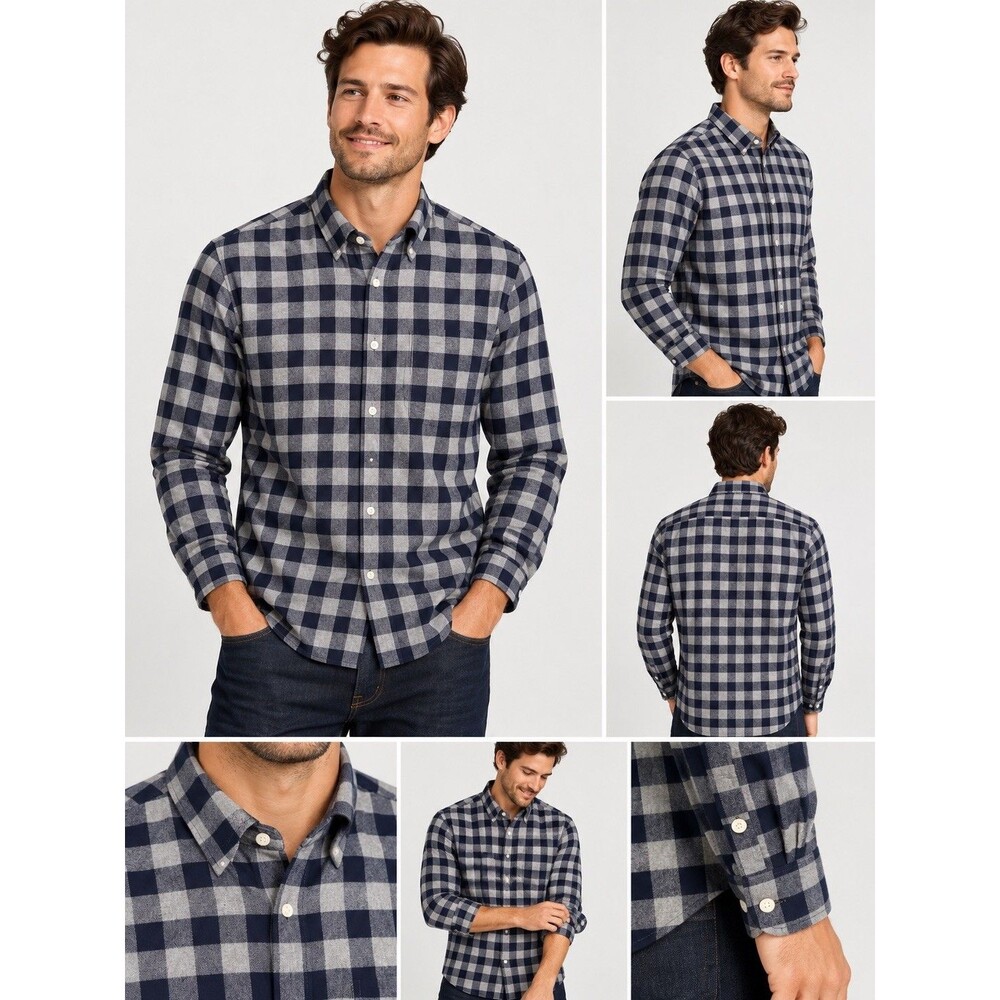 Bonobos Men’s M Slim Fit 100% Cotton Flannel Navy Gray Buffalo Plaid Shirt